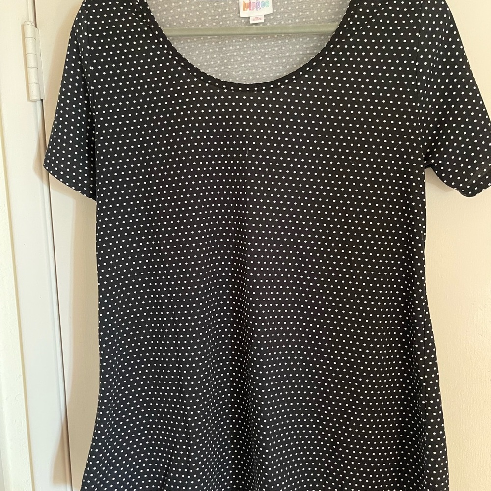 LuLaRoe black shirt with white polka dots